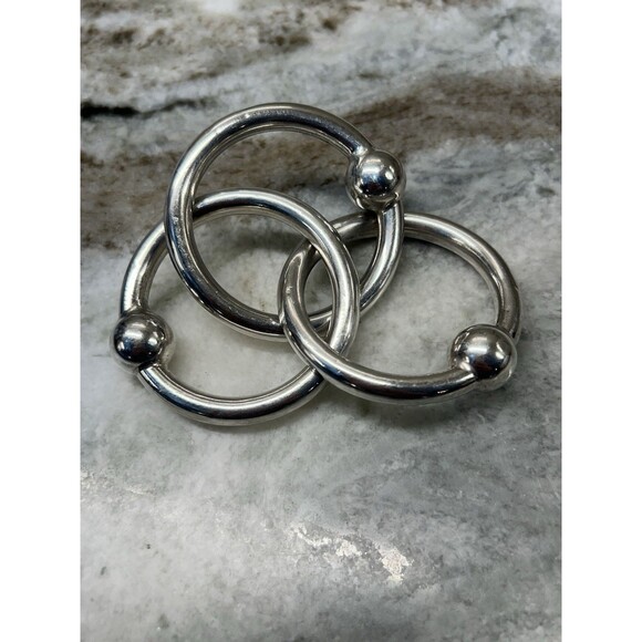 3 ring Silver Baby Rattle/teether Lunt-C303 Vintage Classic Rattler Shiny - Picture 2 of 6